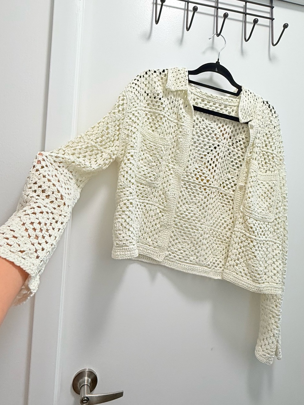 Next UK 100% Cotton Cream Crochet Knit Button-Down Cardigan Sweater M/L